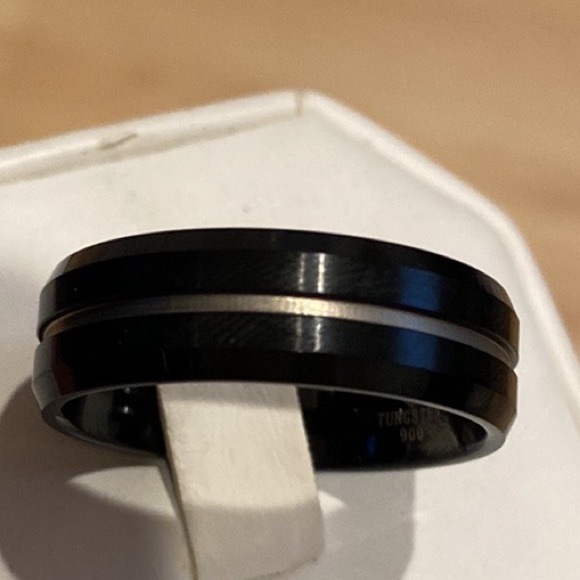 Black Tungsten Carbide 8 mm Flat Wedding Band Ring - Picture 3 of 16